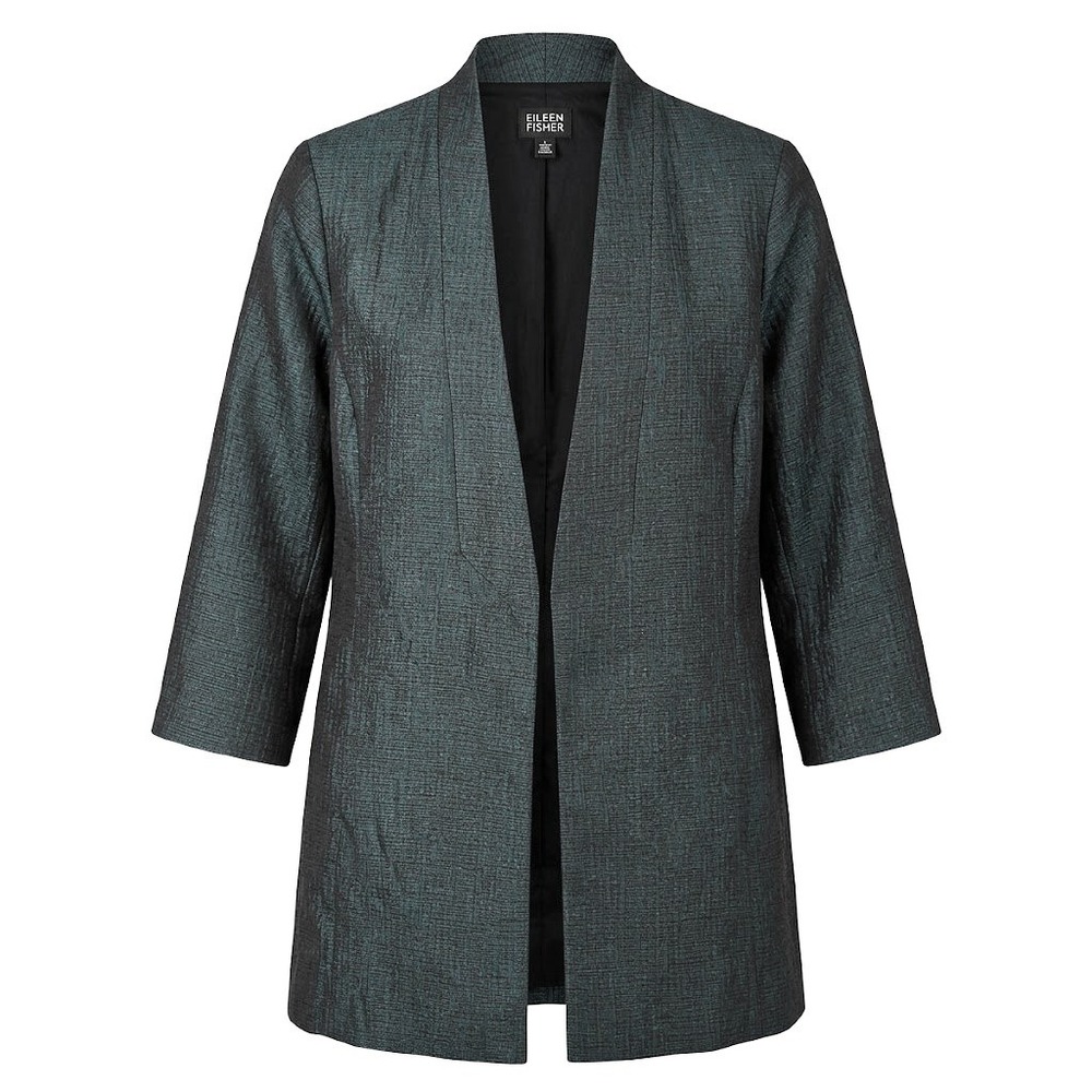 Eileen Fisher Teal Bronze Silk Blend Open Front Blazer Jacket Medium - CJ